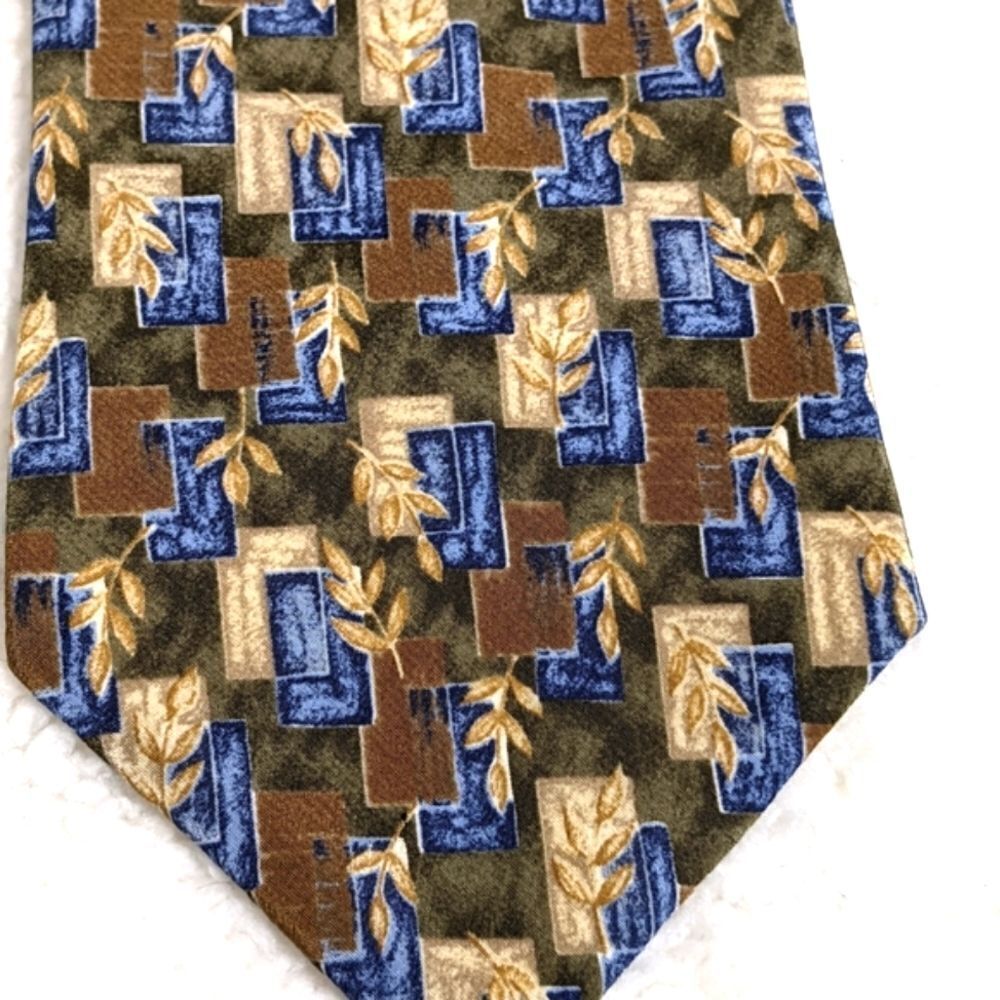 Vintage Men's 100% Silk Tie by Cambridge Classic Leaf Motif - Picture 8 of 11